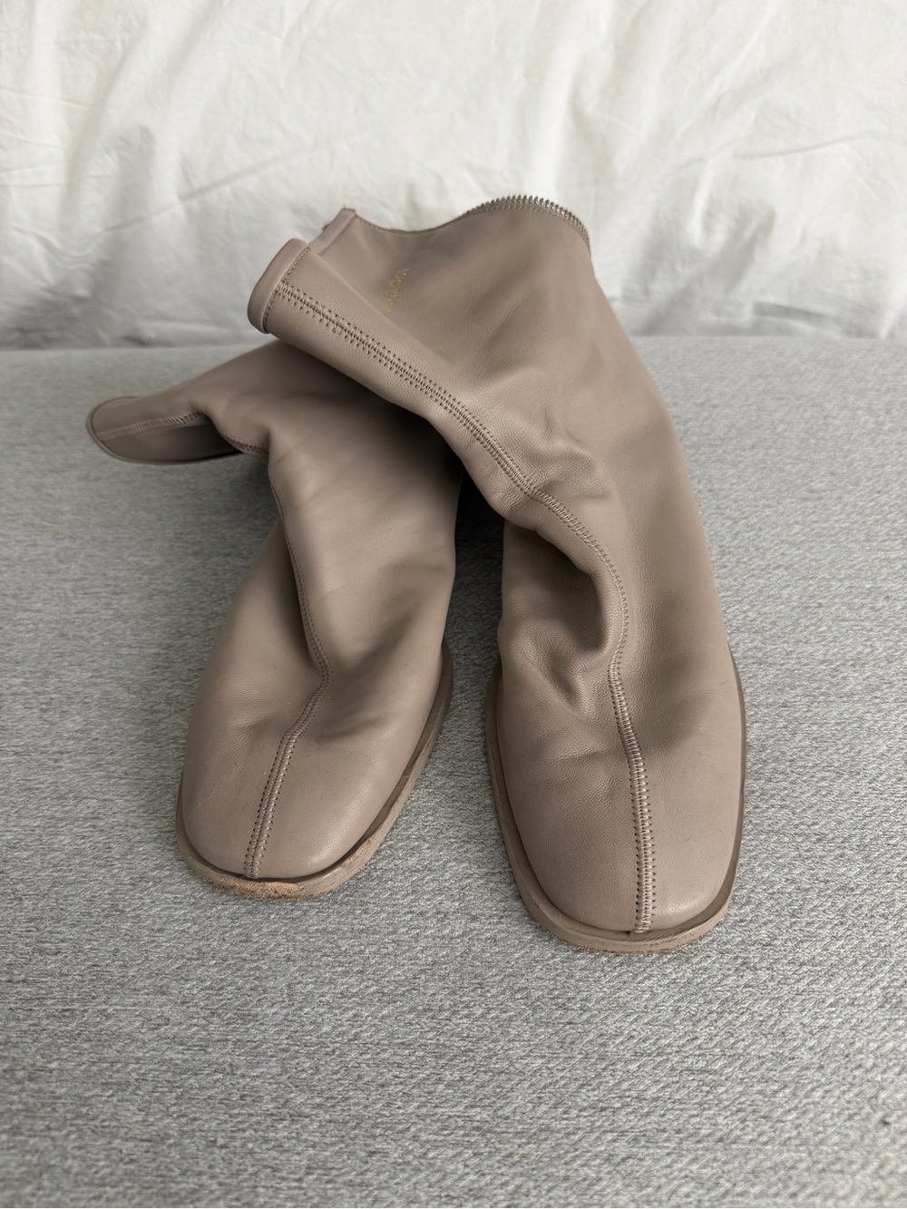 Acne Beige Taupe Split-Toe Leather Ankle Boots
